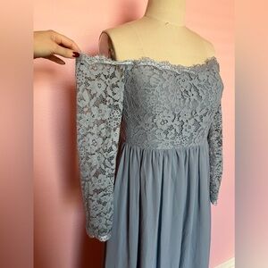 Azazie Blue Chiffon & Lace Off Shoulder Bridesmaid Maxi Dress